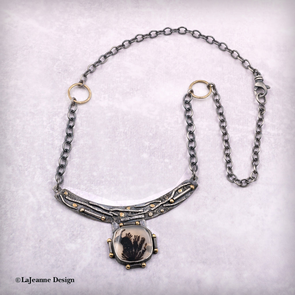 Dendritic Agate & 18K Gold Sterling Silver Necklace