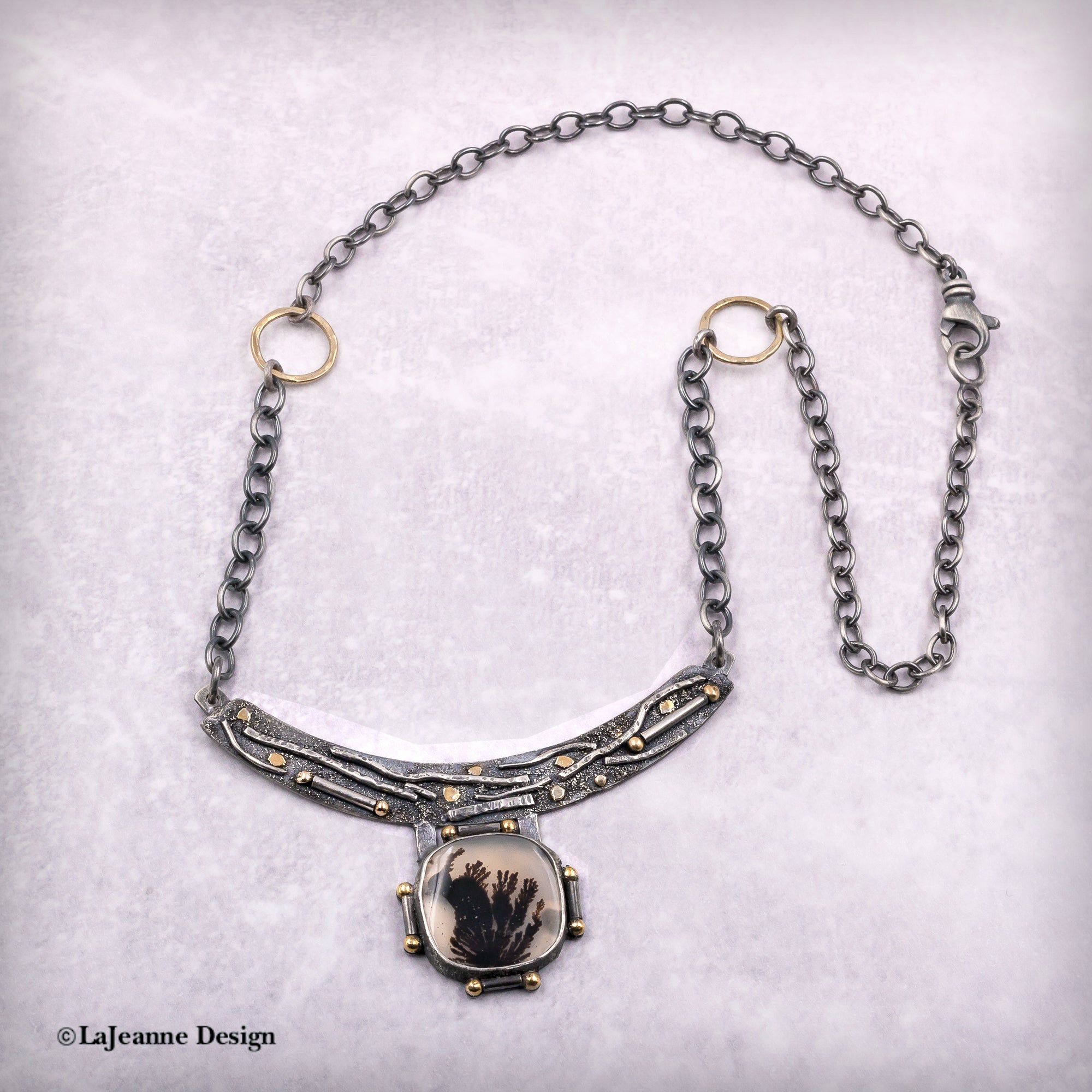 Dendritic Agate & 18K Gold Sterling Silver Necklace