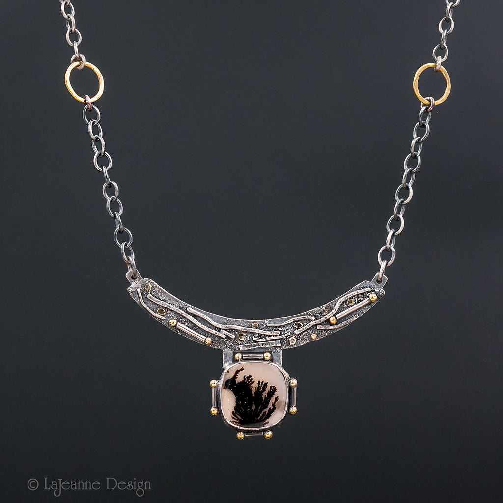 Dendritic Agate & 18K Gold Sterling Silver Necklace