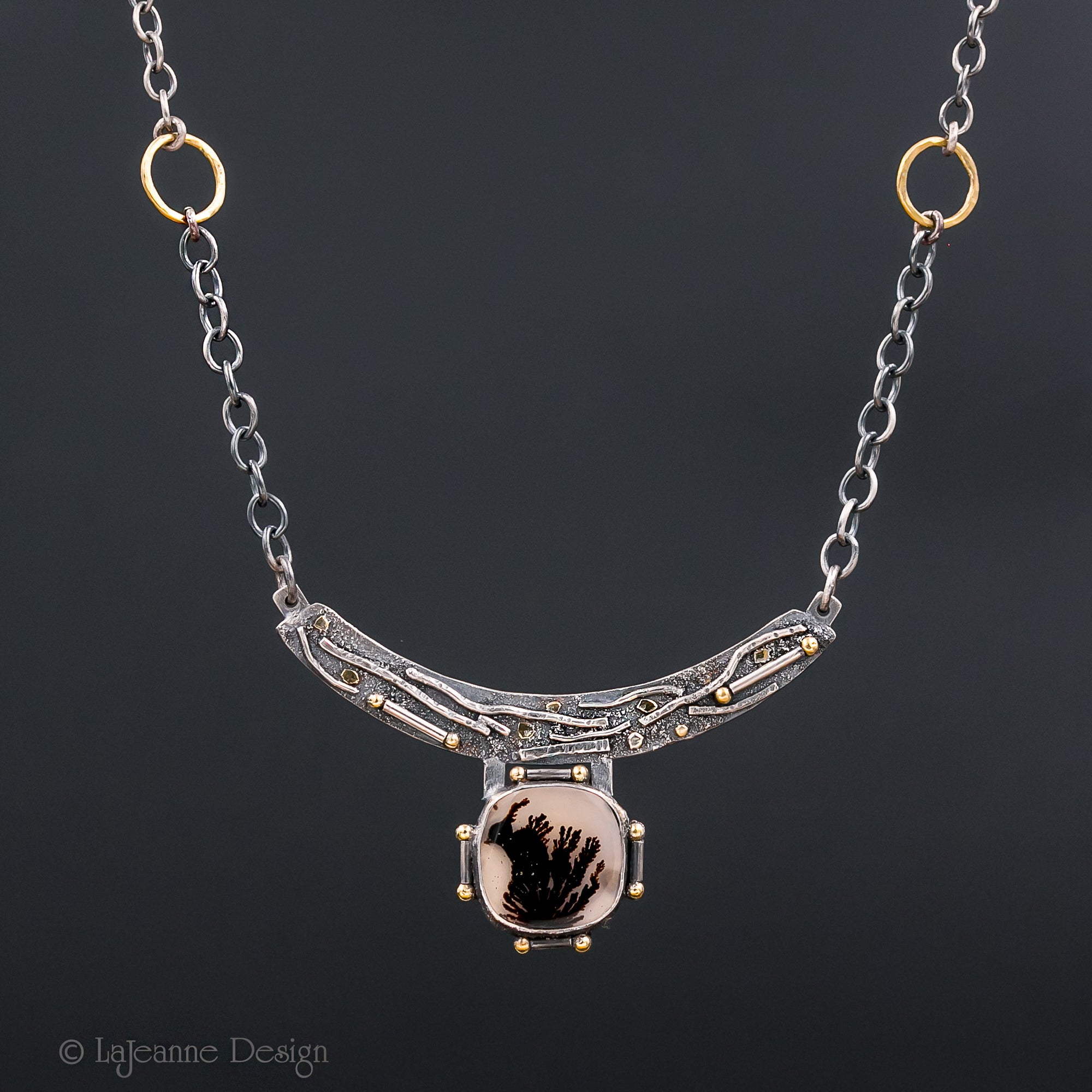 Dendritic Agate & 18K Gold Sterling Silver Necklace