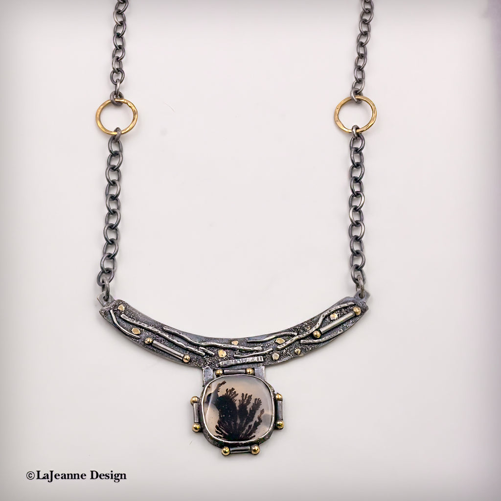 Dendritic Agate & 18K Gold Sterling Silver Necklace