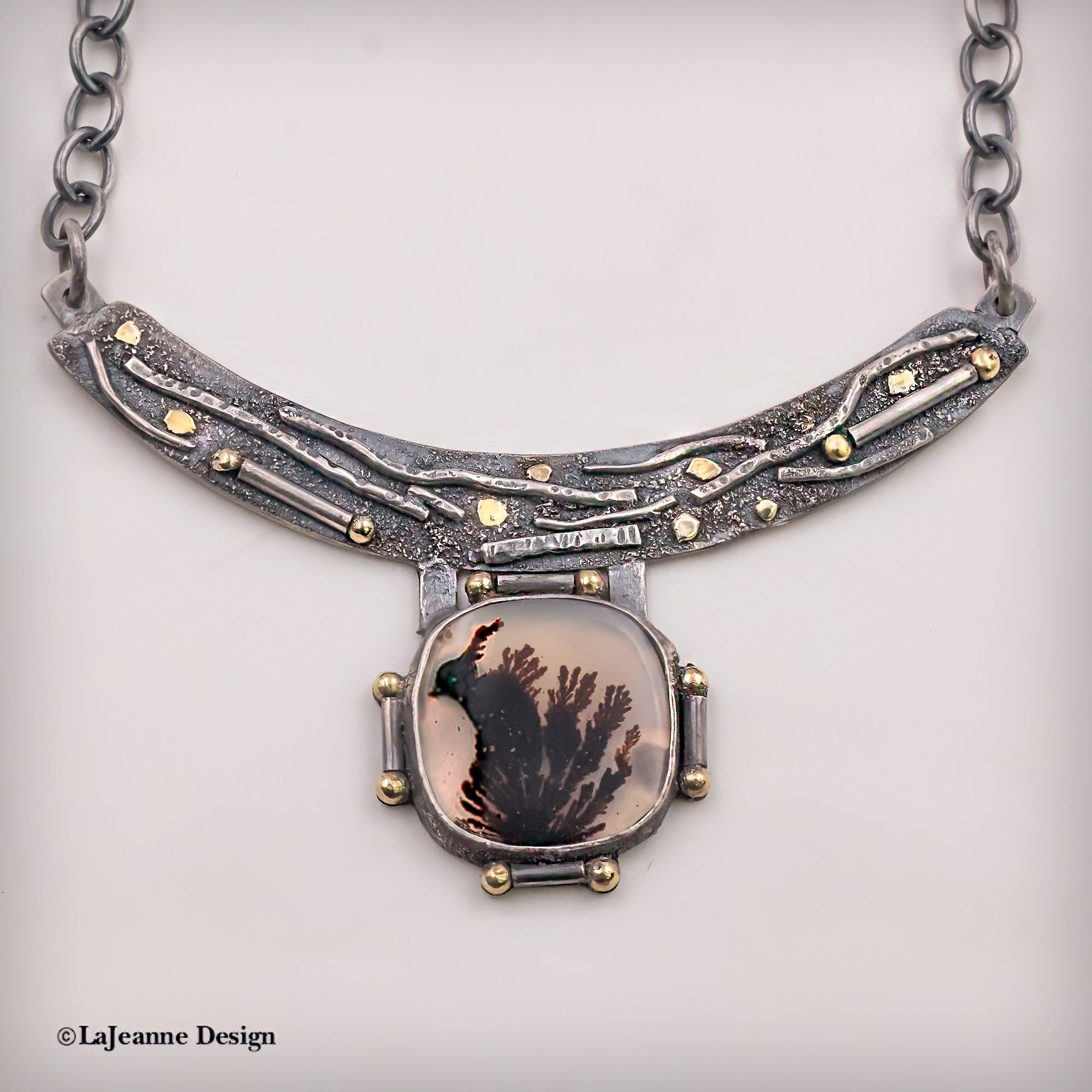 Dendritic Agate & 18K Gold Sterling Silver Necklace