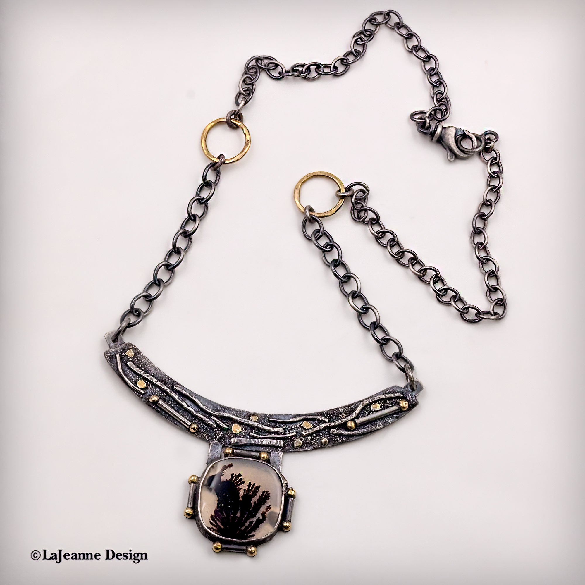 Dendritic Agate & 18K Gold Sterling Silver Necklace