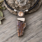 Gemstone pendant necklace: round cabochon, dark quartz cluster on black cord