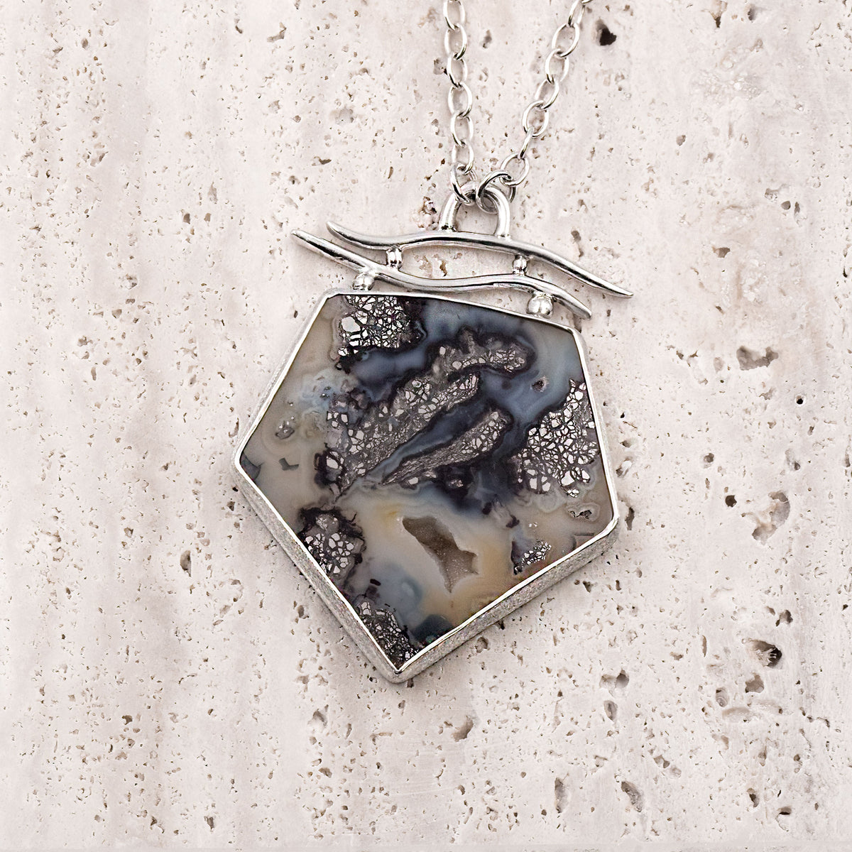 Marcasite & Black Agate Sterling Silver Necklace