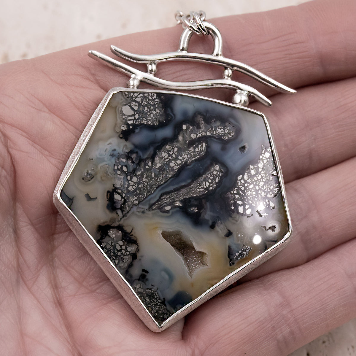 Marcasite & Black Agate Sterling Silver Necklace