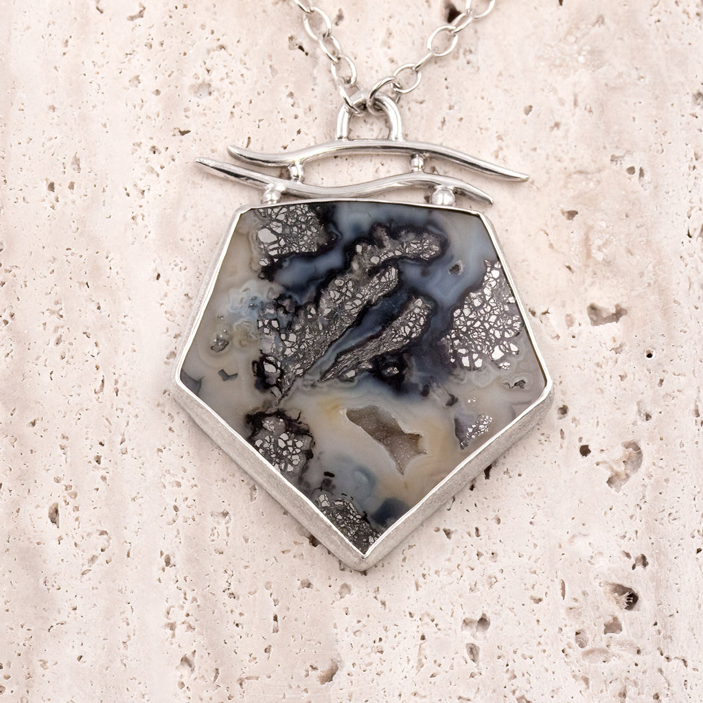 Marcasite & Black Agate Sterling Silver Necklace
