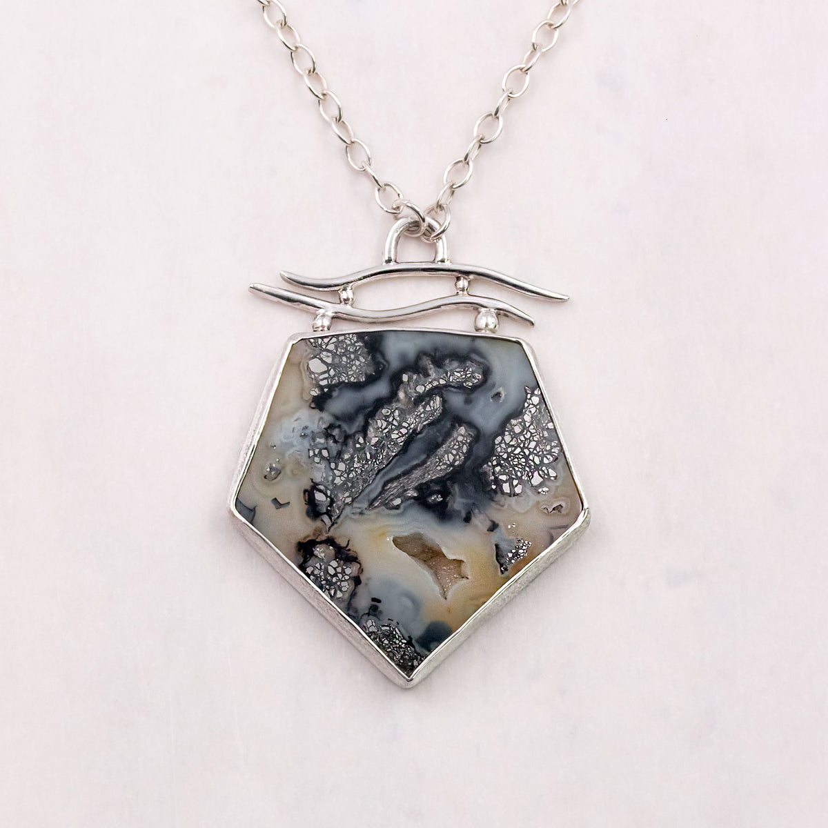 Marcasite & Black Agate Sterling Silver Necklace