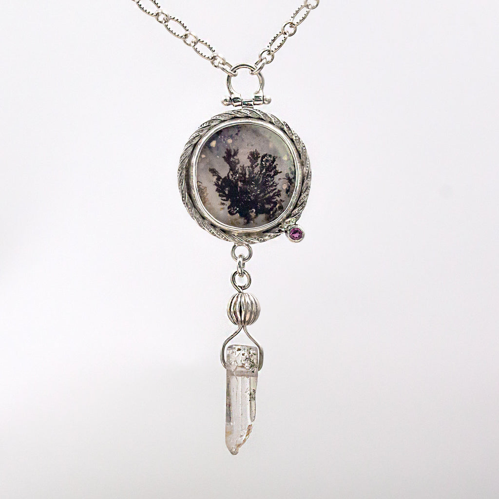 Dendritic Agate & Quartz Crystal Sterling Silver Necklace