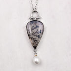 Dendritic Agate & Freshwater Pearl Sterling Silver Necklace