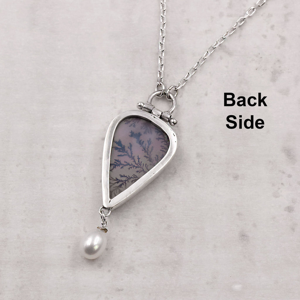 Dendritic Agate & Freshwater Pearl Sterling Silver Necklace