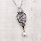 Dendritic Agate & Freshwater Pearl Sterling Silver Necklace