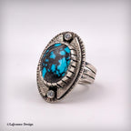 Size 9 - Egyptian Turquoise & Moissanite Sterling Silver Ring