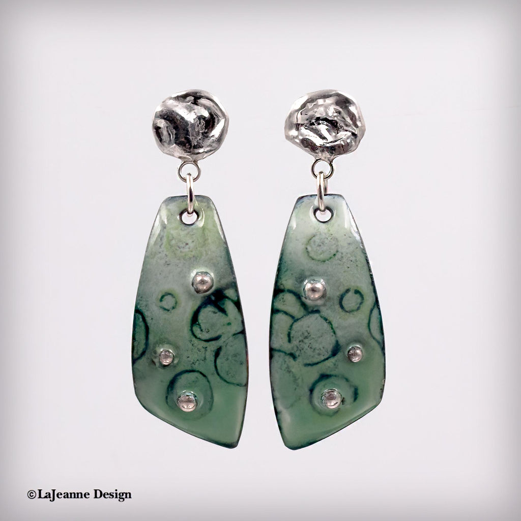 Green Enamel and Silver Earrings