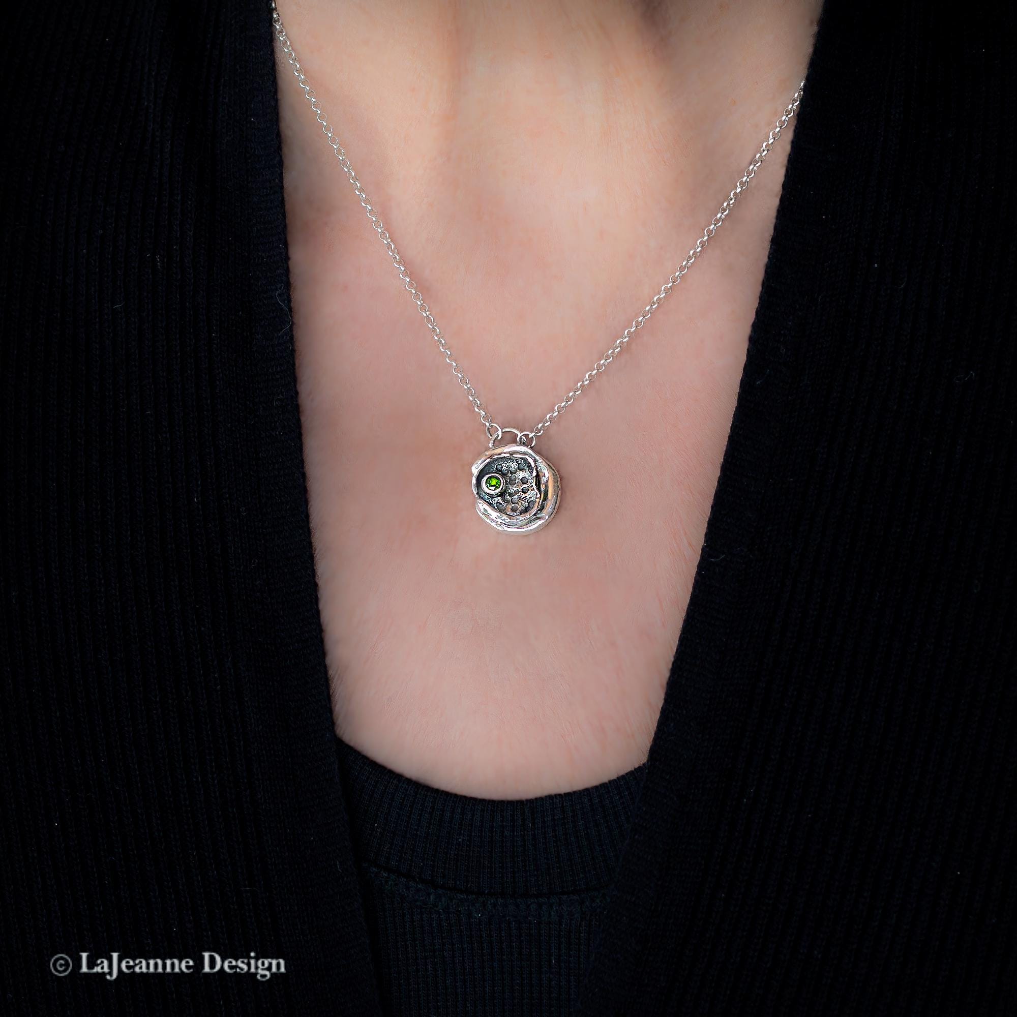 Molten Silver & Peridot Sterling Silver Necklace