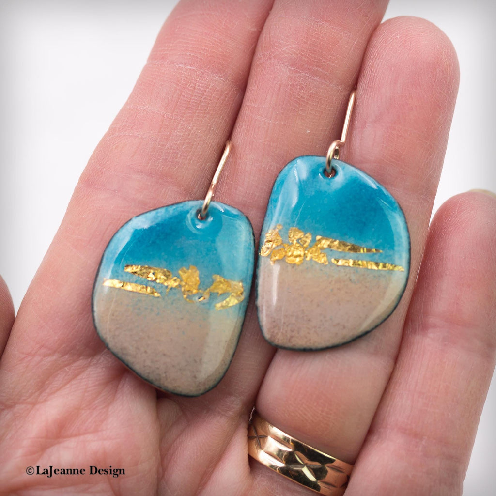 Enamel 24K Gold Earrings, 14kGF ear wires