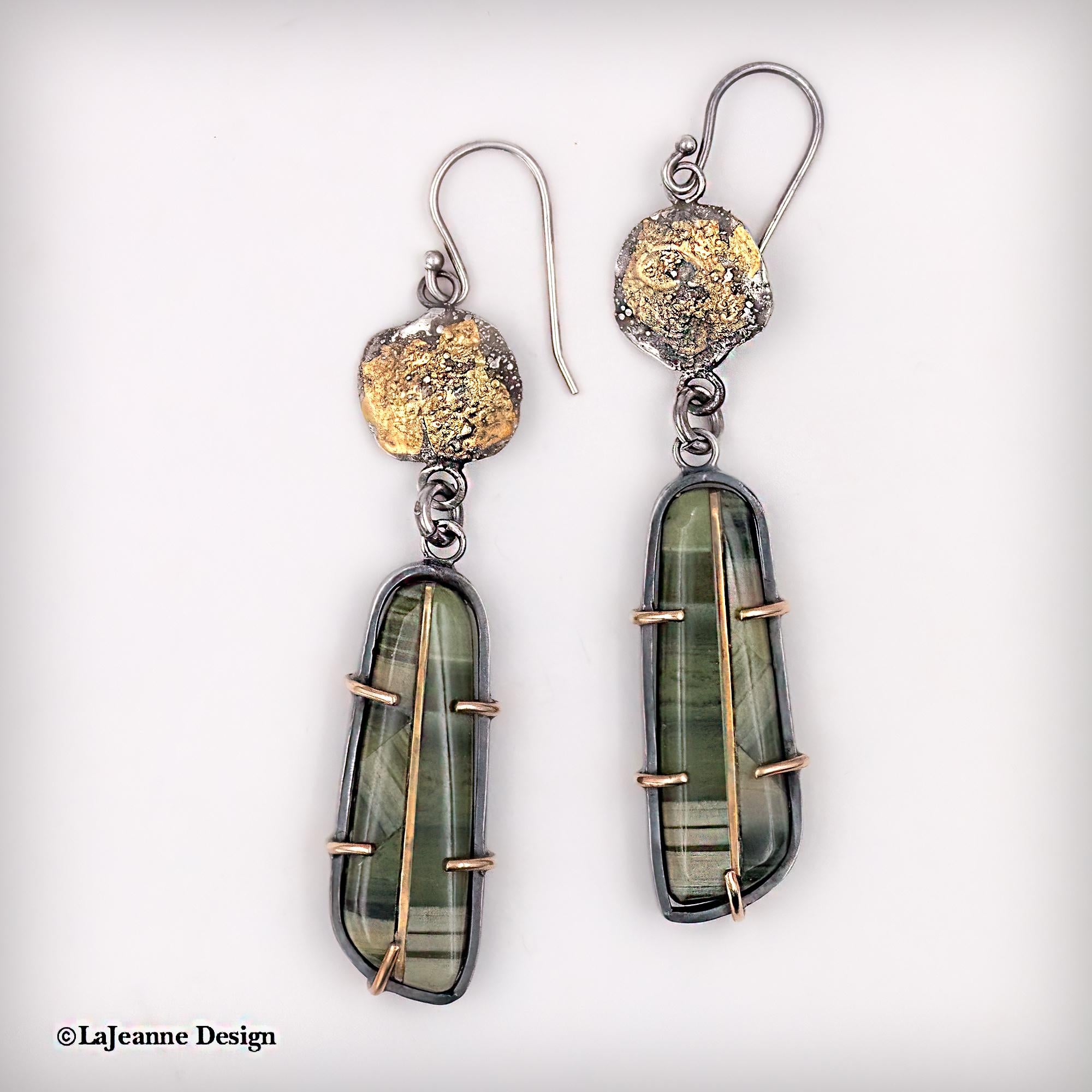 Ricolite Intarsia, 18K & 24K Gold Sterling Silver Earrings