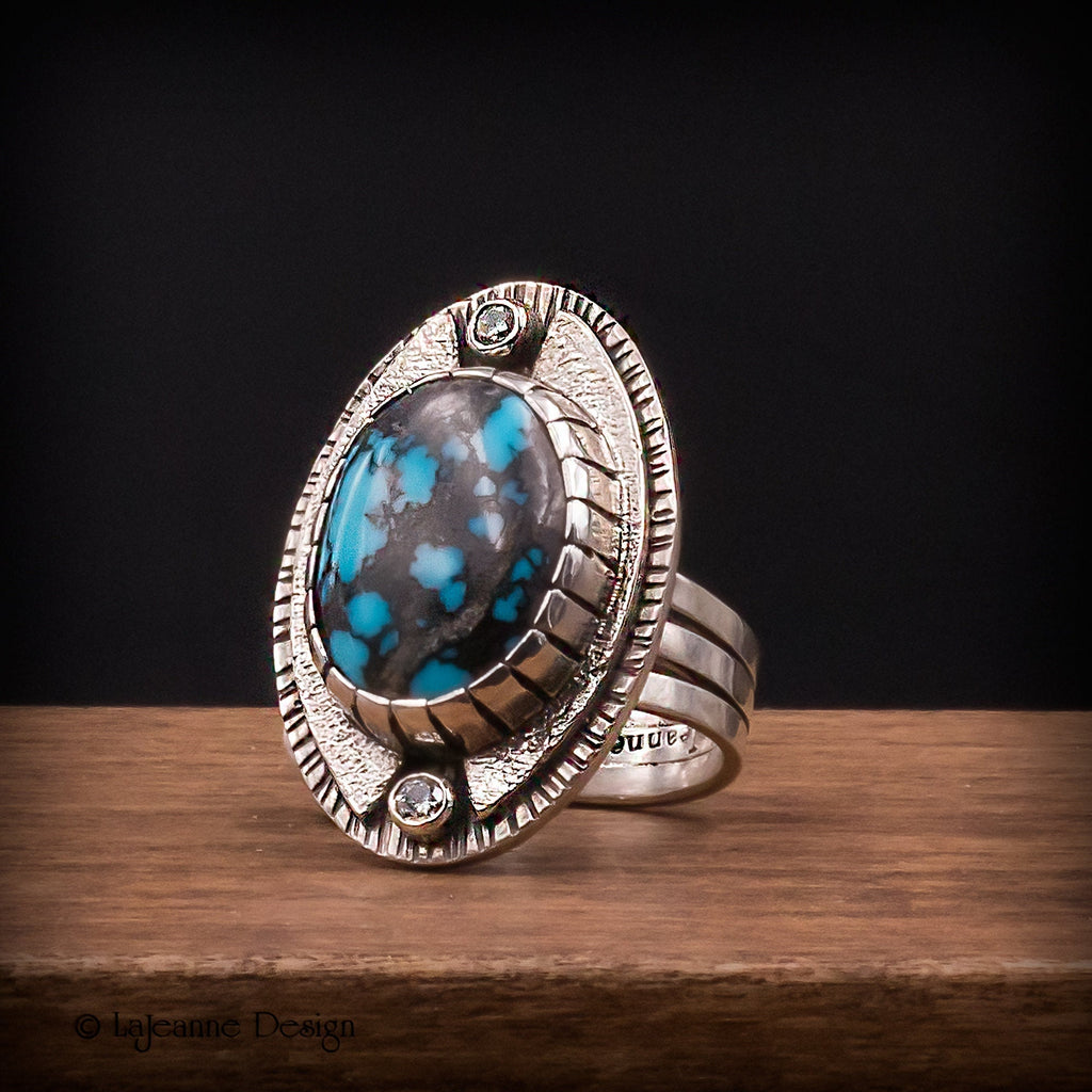 Size 9 - Egyptian Turquoise & Moissanite Sterling Silver Ring
