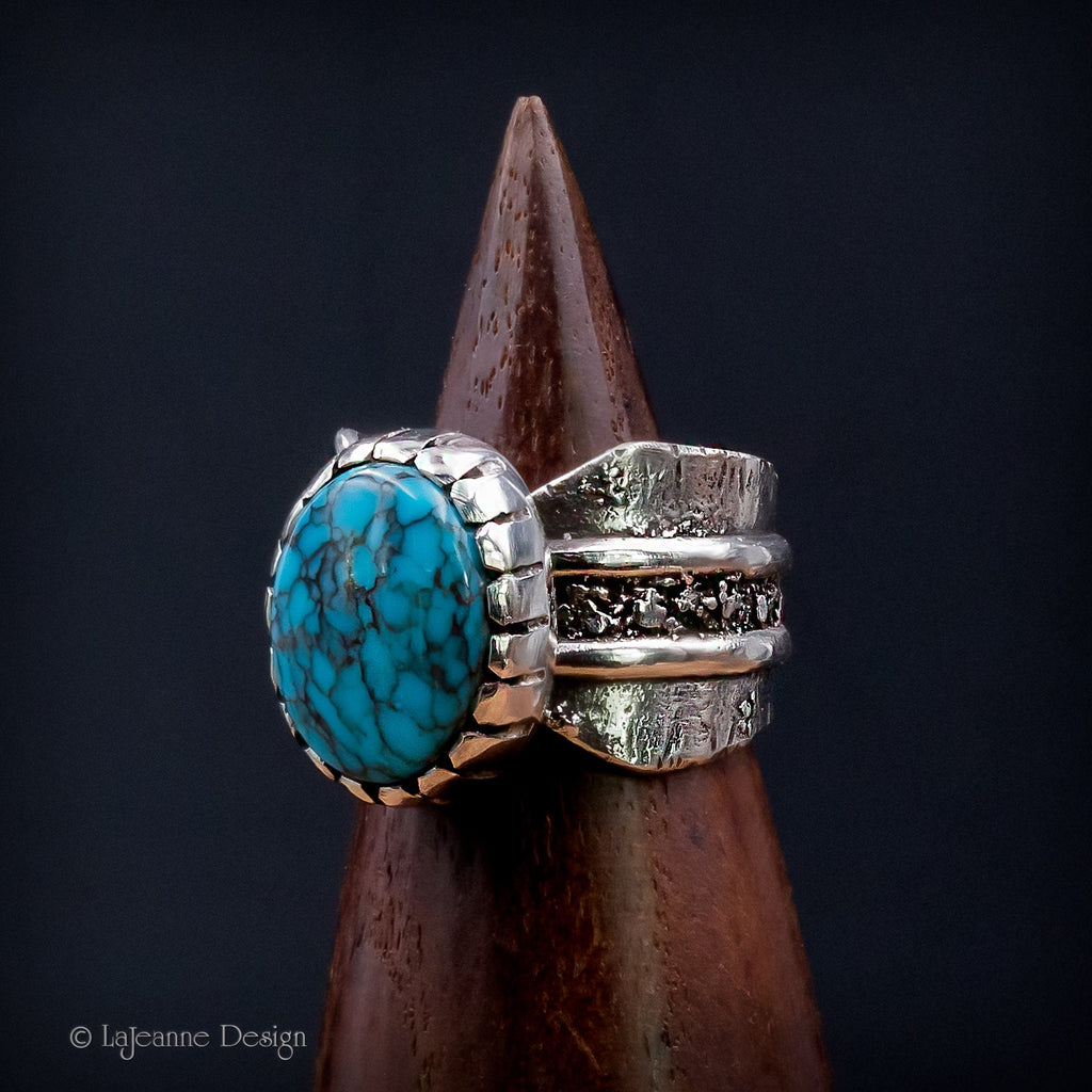 Size 8 - Egyptian Turquoise Sterling Silver Ring | Wide Band