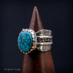 Size 8 - Egyptian Turquoise Sterling Silver Ring | Wide Band