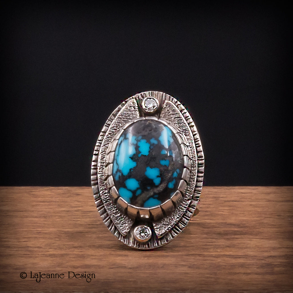 Size 9 - Egyptian Turquoise & Moissanite Sterling Silver Ring