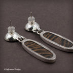 Zebra Petrified Wood & Fire Citrine Sterling Silver Earrings