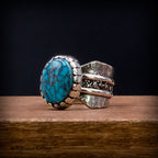 Size 8 - Egyptian Turquoise Sterling Silver Ring | Wide Band