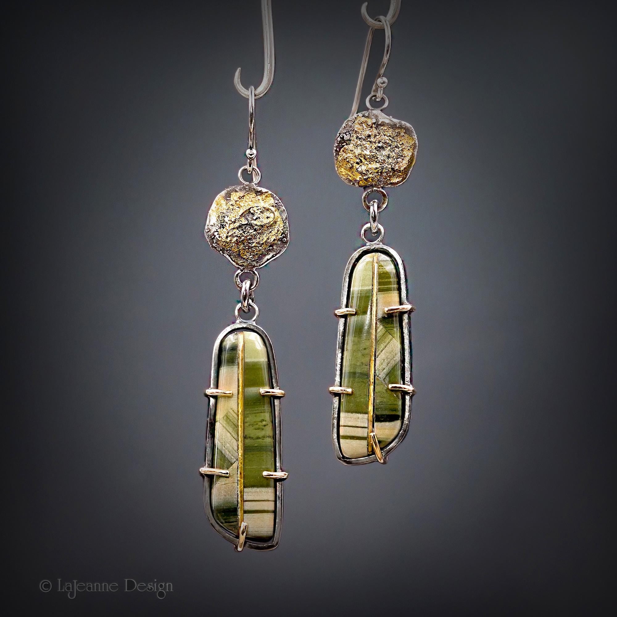 Ricolite Intarsia, 18K & 24K Gold Sterling Silver Earrings