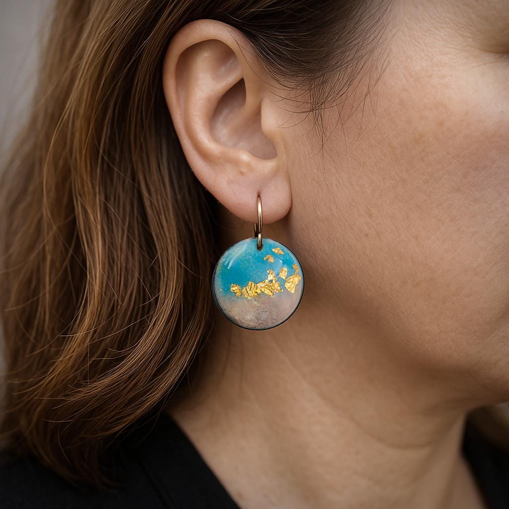Enamel 24K Gold Earrings, 14kGF ear wires