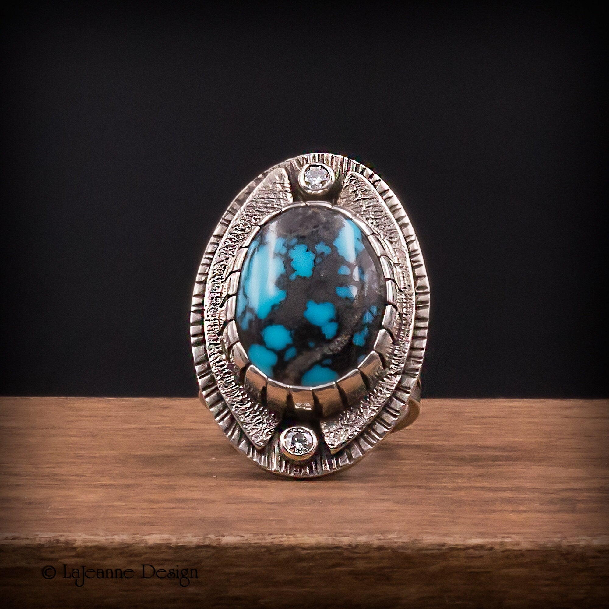 Size 9 - Egyptian Turquoise & Moissanite Sterling Silver Ring