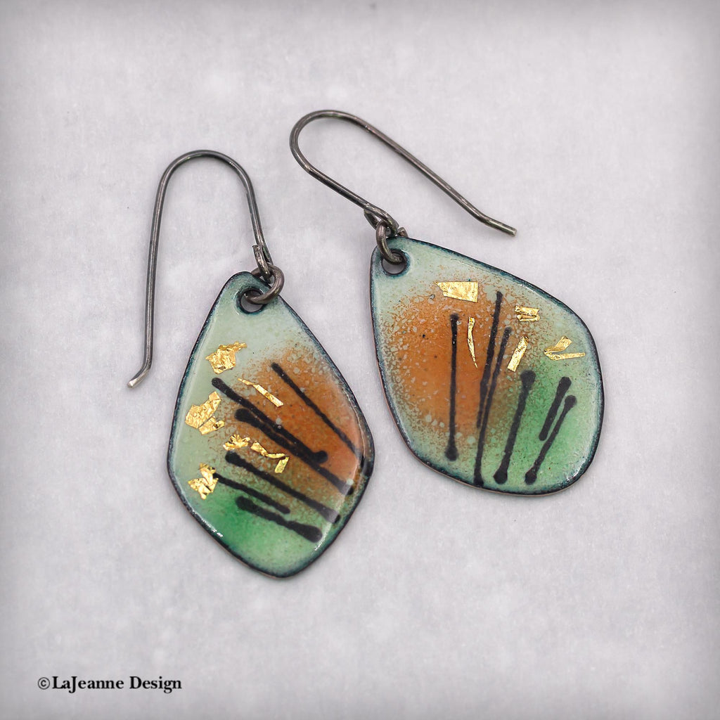 Enamel Earrings, 24K Gold Flecks