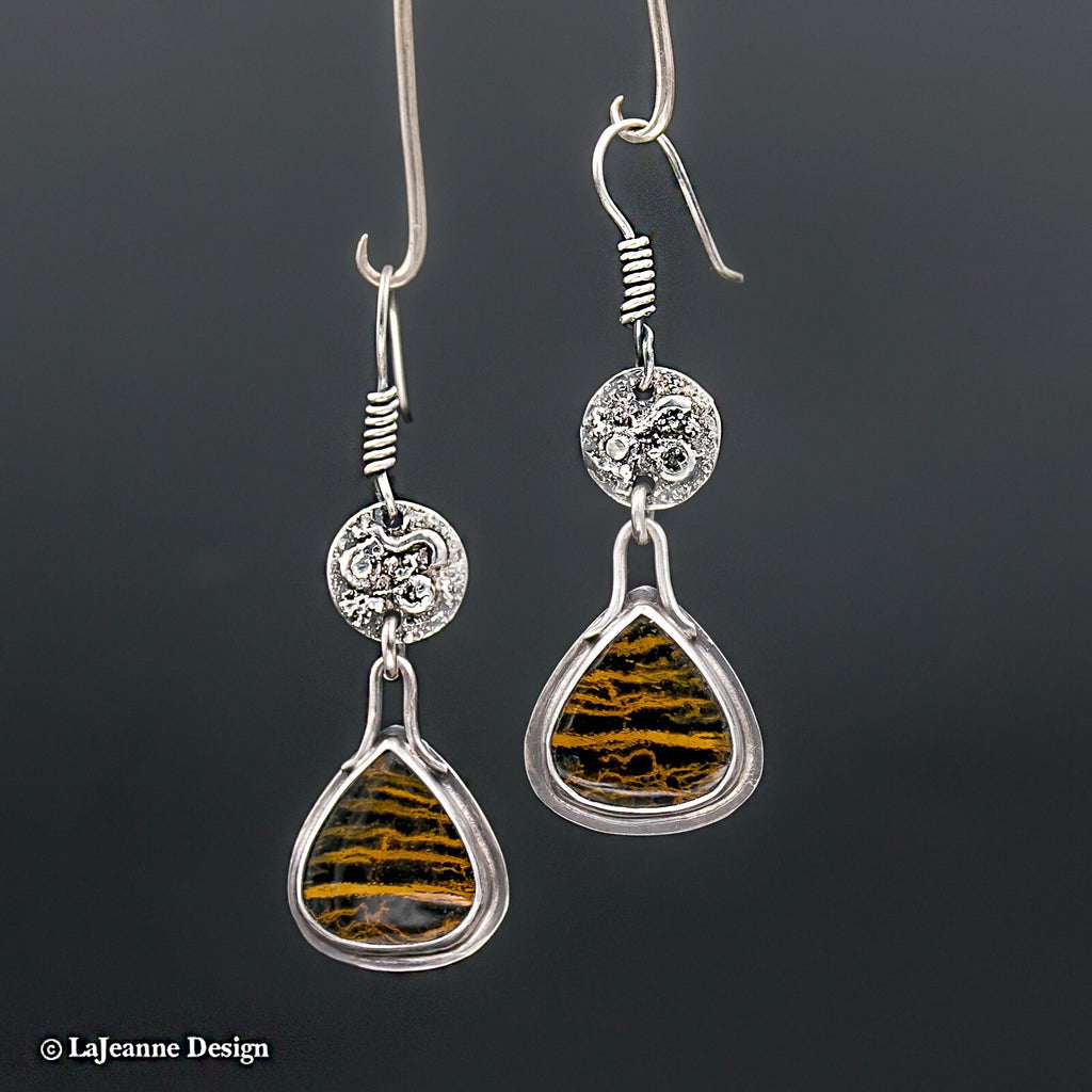 Zebra Petrified Wood Sterling Silver Earrings