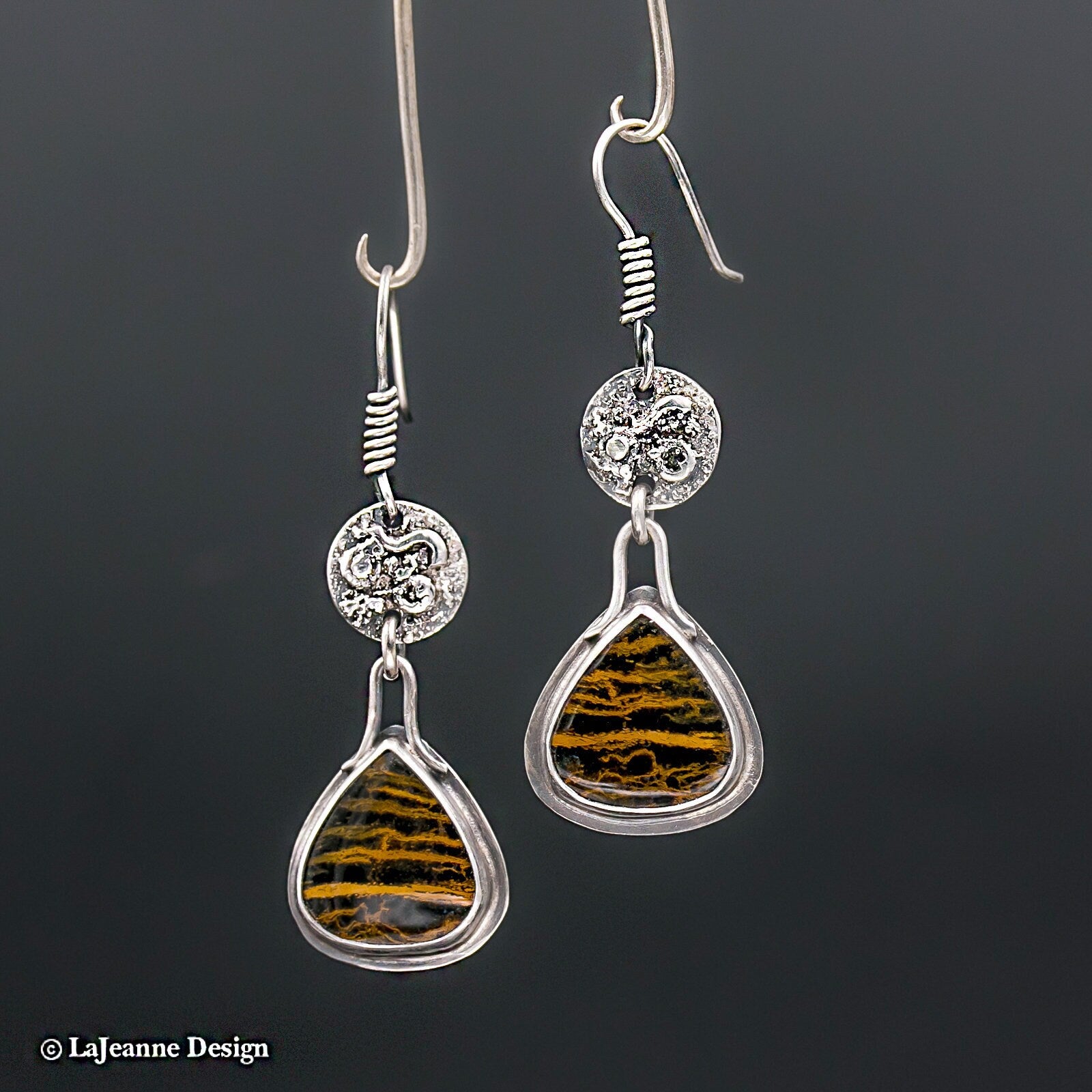 Zebra Petrified Wood Sterling Silver Earrings