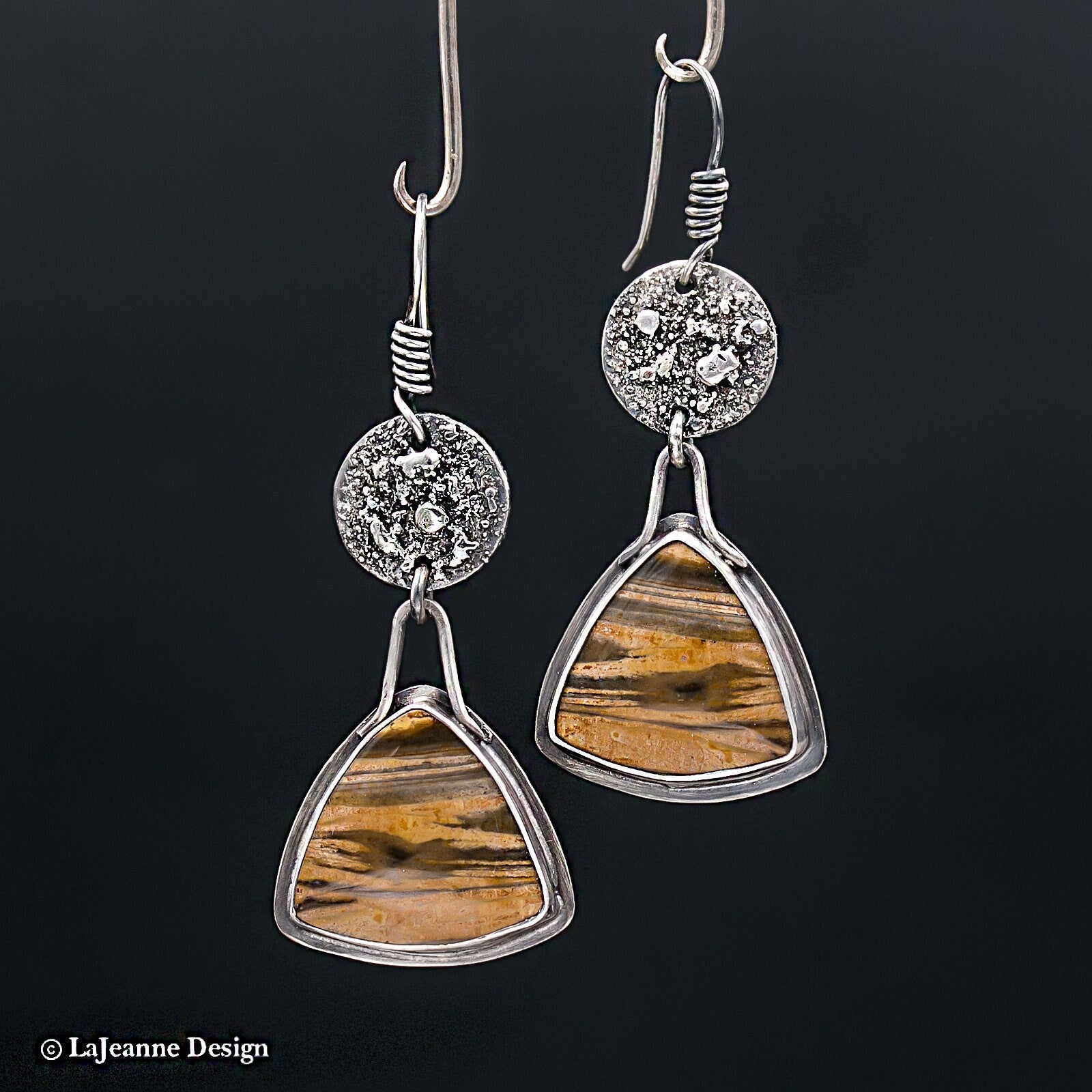 Zebra Petrified Wood Sterling Silver Earrings