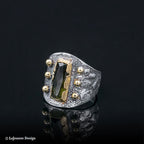 Size 6.25 - Green Tourmaline, 22K Gold Sterling Silver Ring