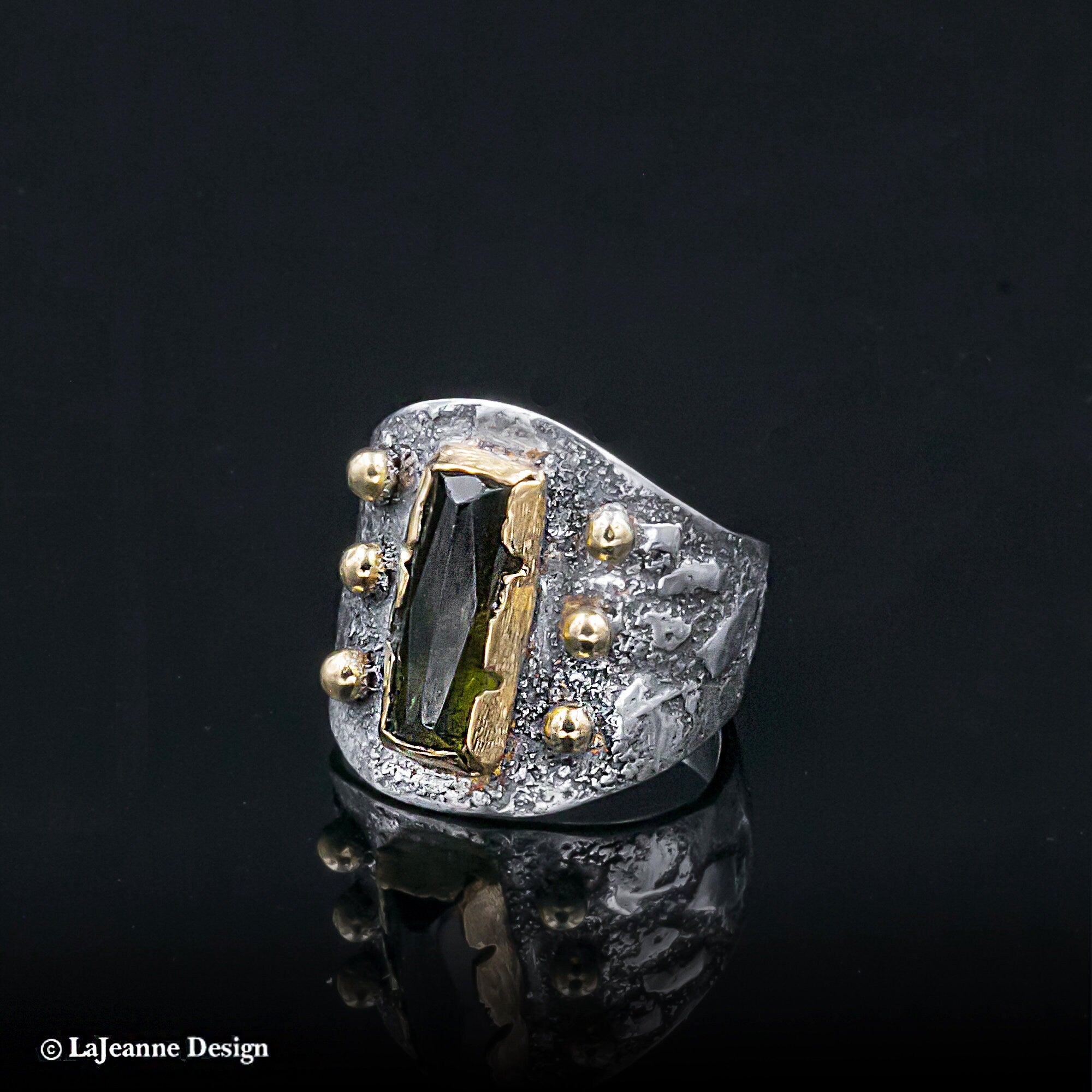 Size 6.25 - Green Tourmaline, 22K Gold Sterling Silver Ring