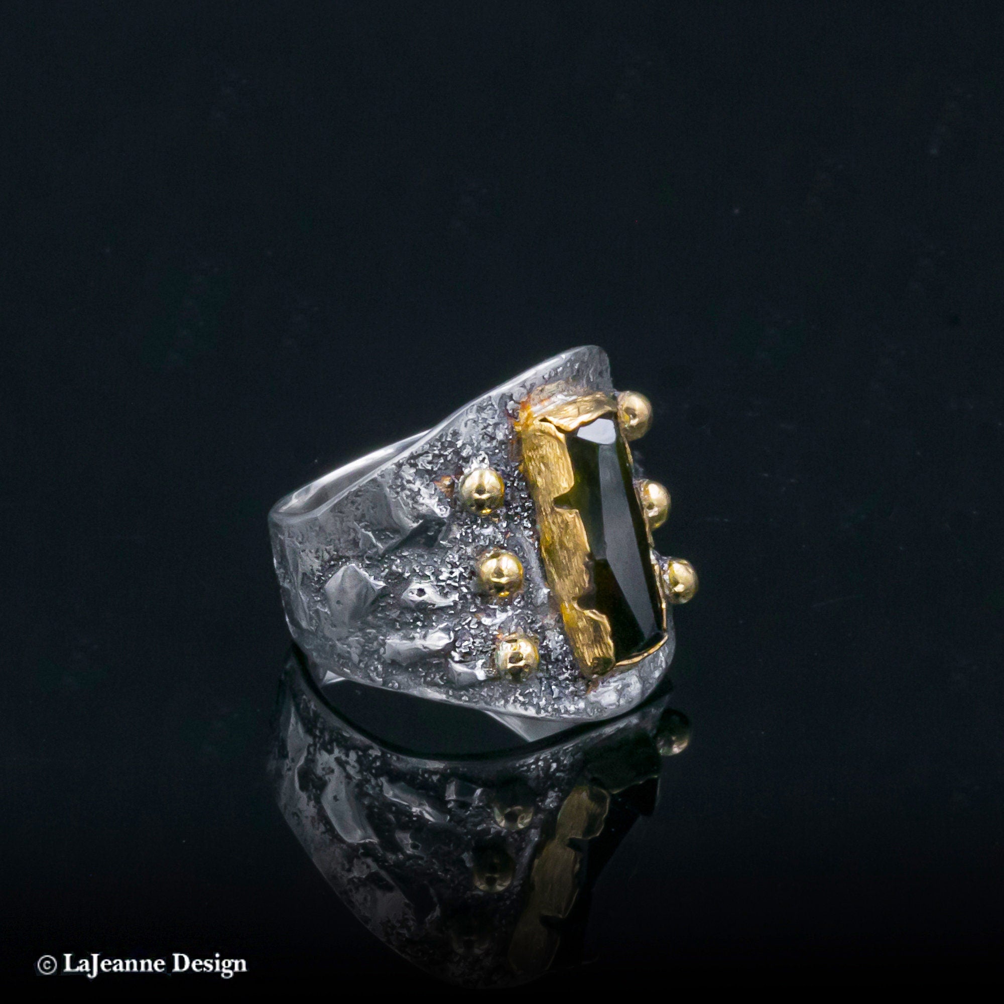 Size 6.25 - Green Tourmaline, 22K Gold Sterling Silver Ring