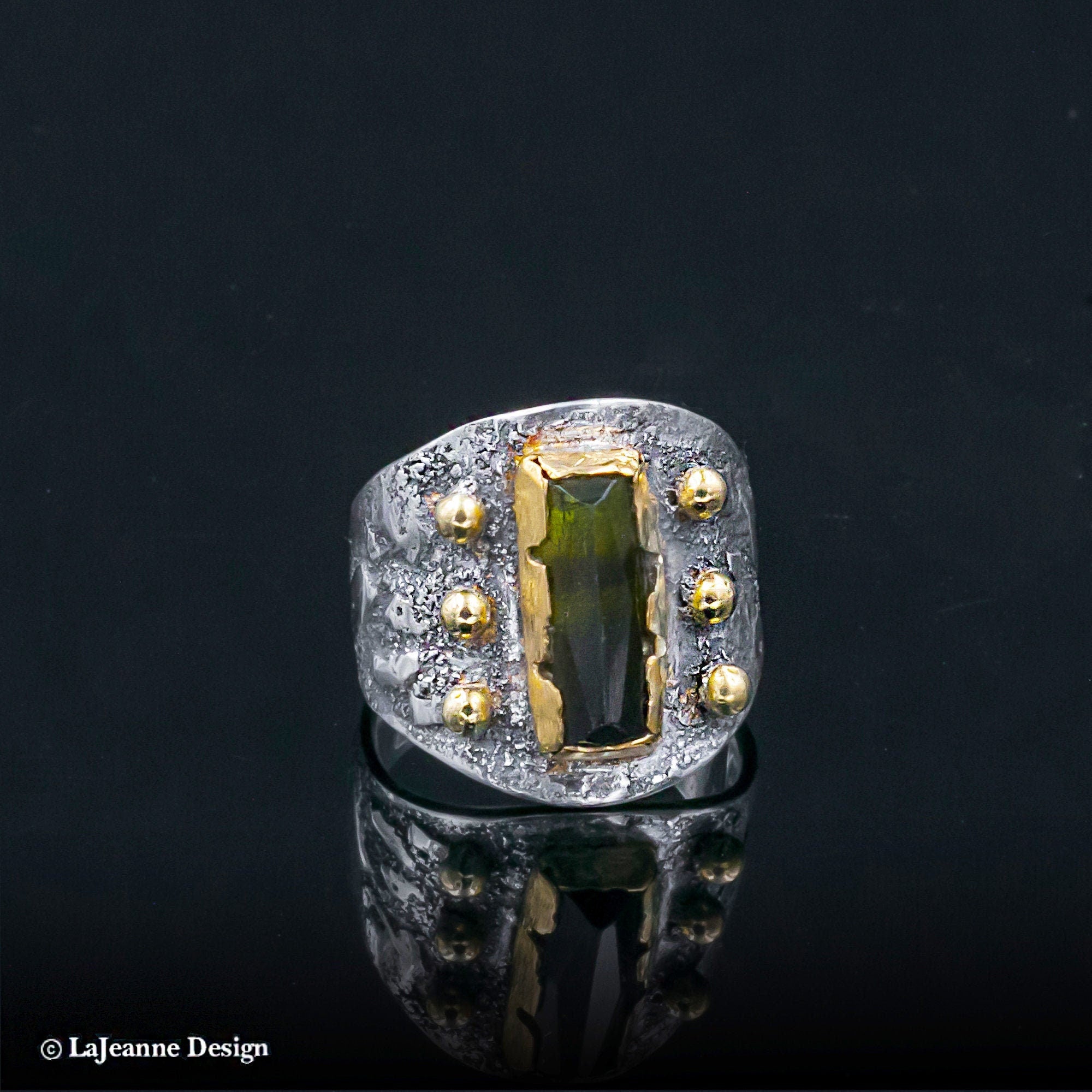 Size 6.25 - Green Tourmaline, 22K Gold Sterling Silver Ring