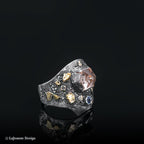 Size 7.25 - Peach Tourmaline, Tanzanite, 18K Gold &amp; Sterling Silver Ring
