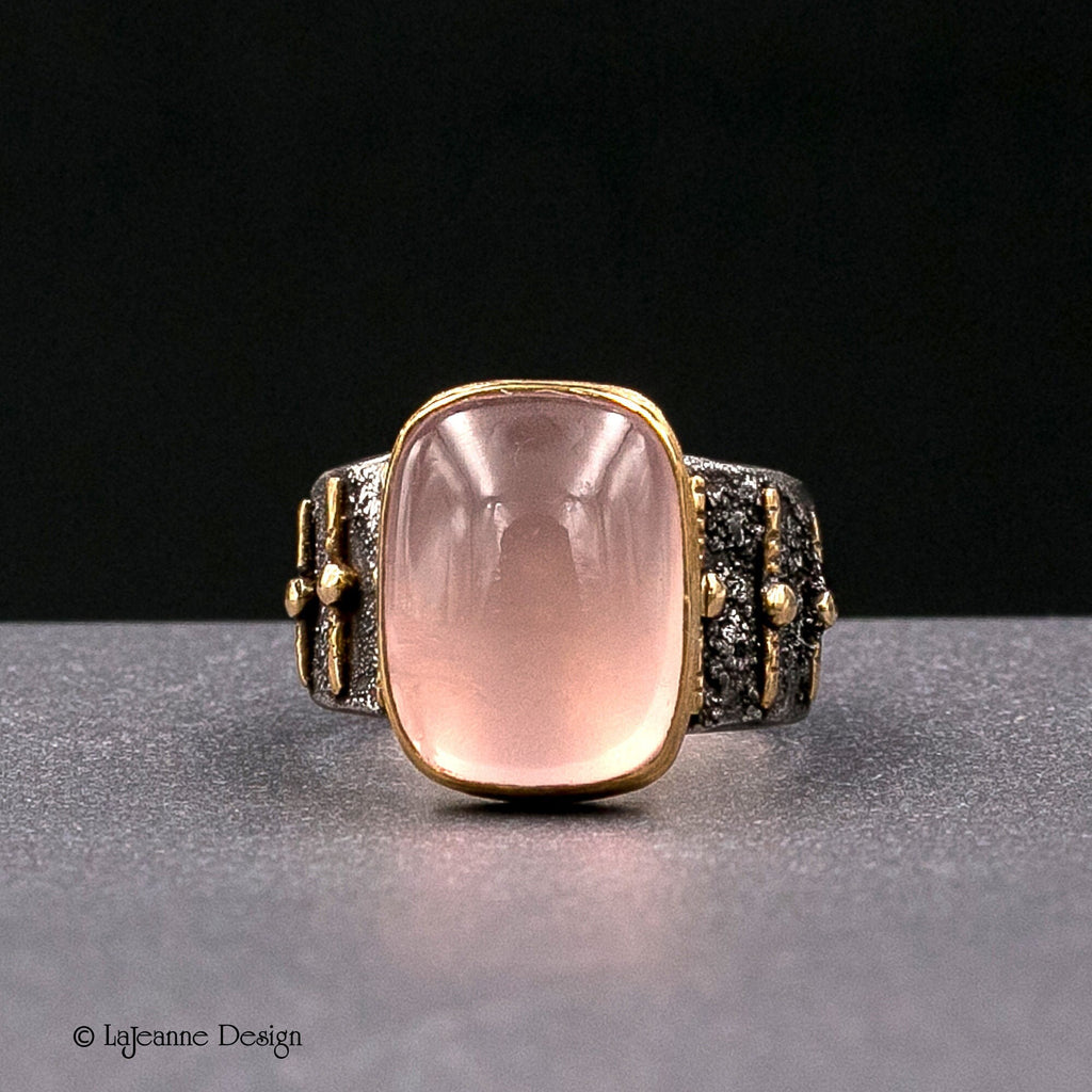 Size 8.75 - Rose Quartz 22K Gold & Sterling Silver Ring