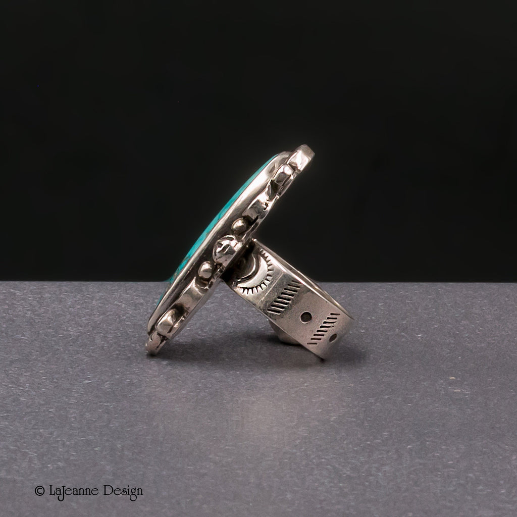Size 5.5 - Kingman Water Web Turquoise Sterling Silver Ring