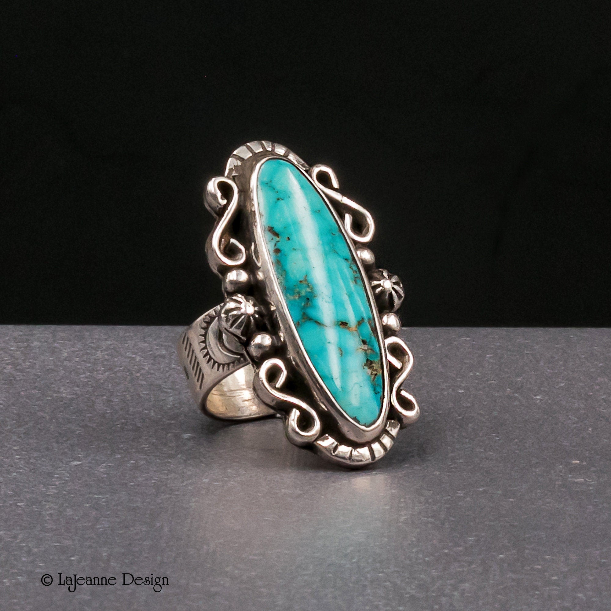 Size 5.5 - Kingman Water Web Turquoise Sterling Silver Ring
