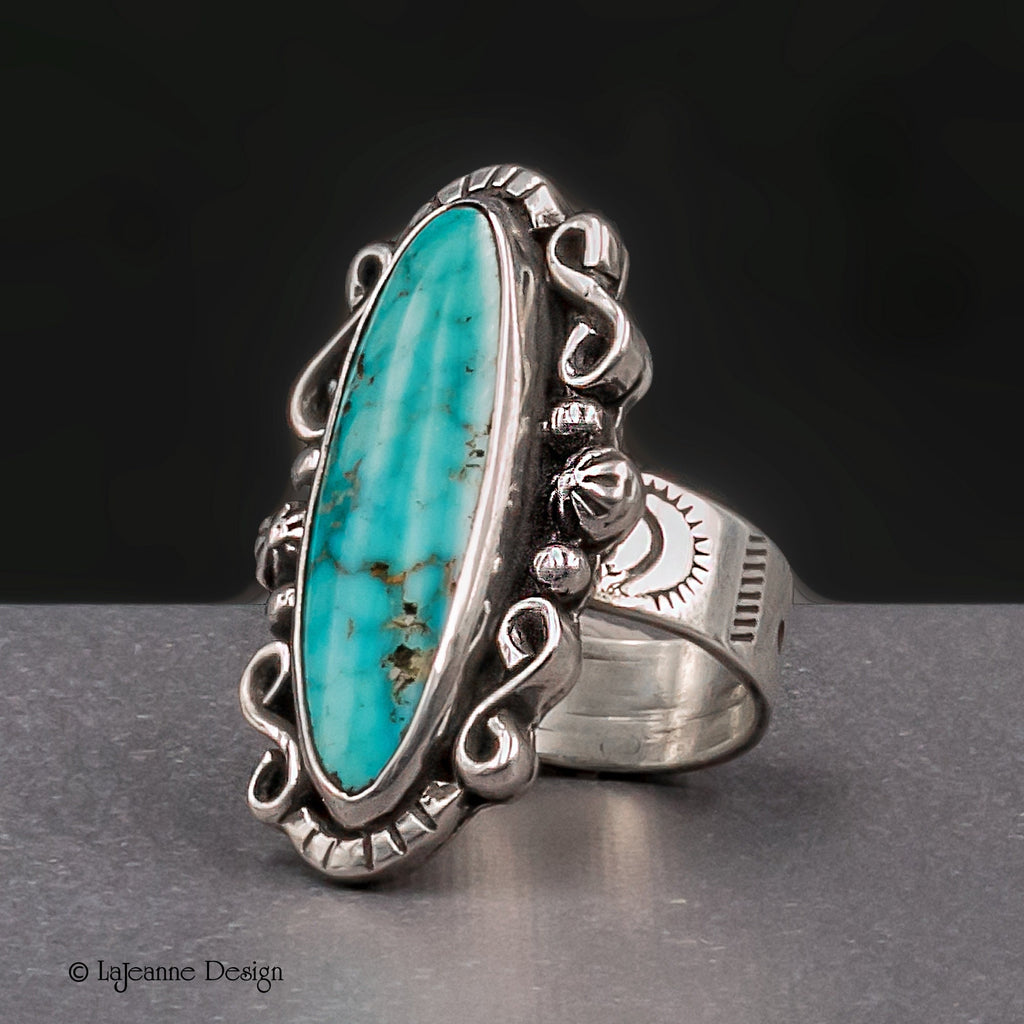 Size 5.5 - Kingman Water Web Turquoise Sterling Silver Ring