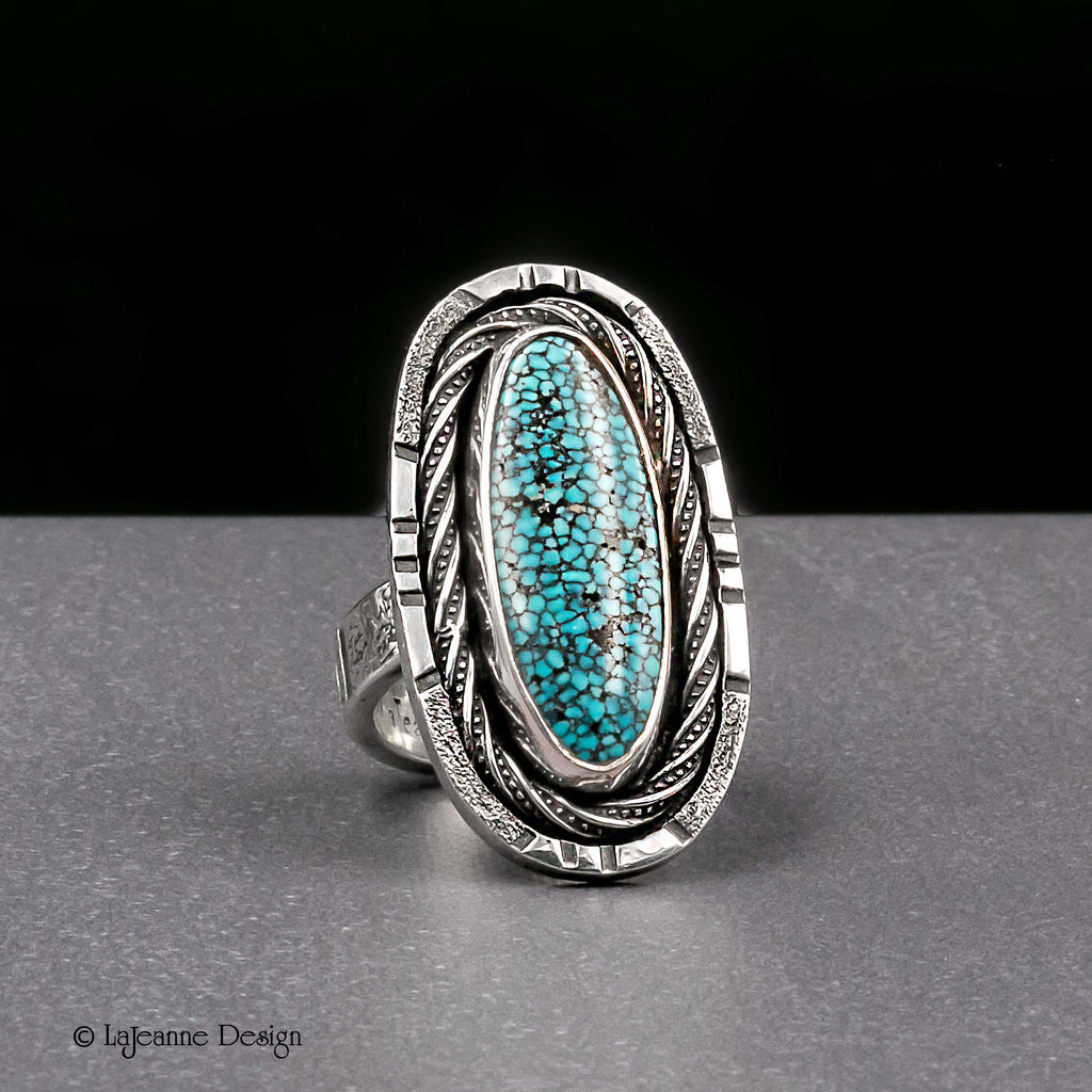 Size 8- Kingman Turquoise Sterling Silver Ring | Southwest Style