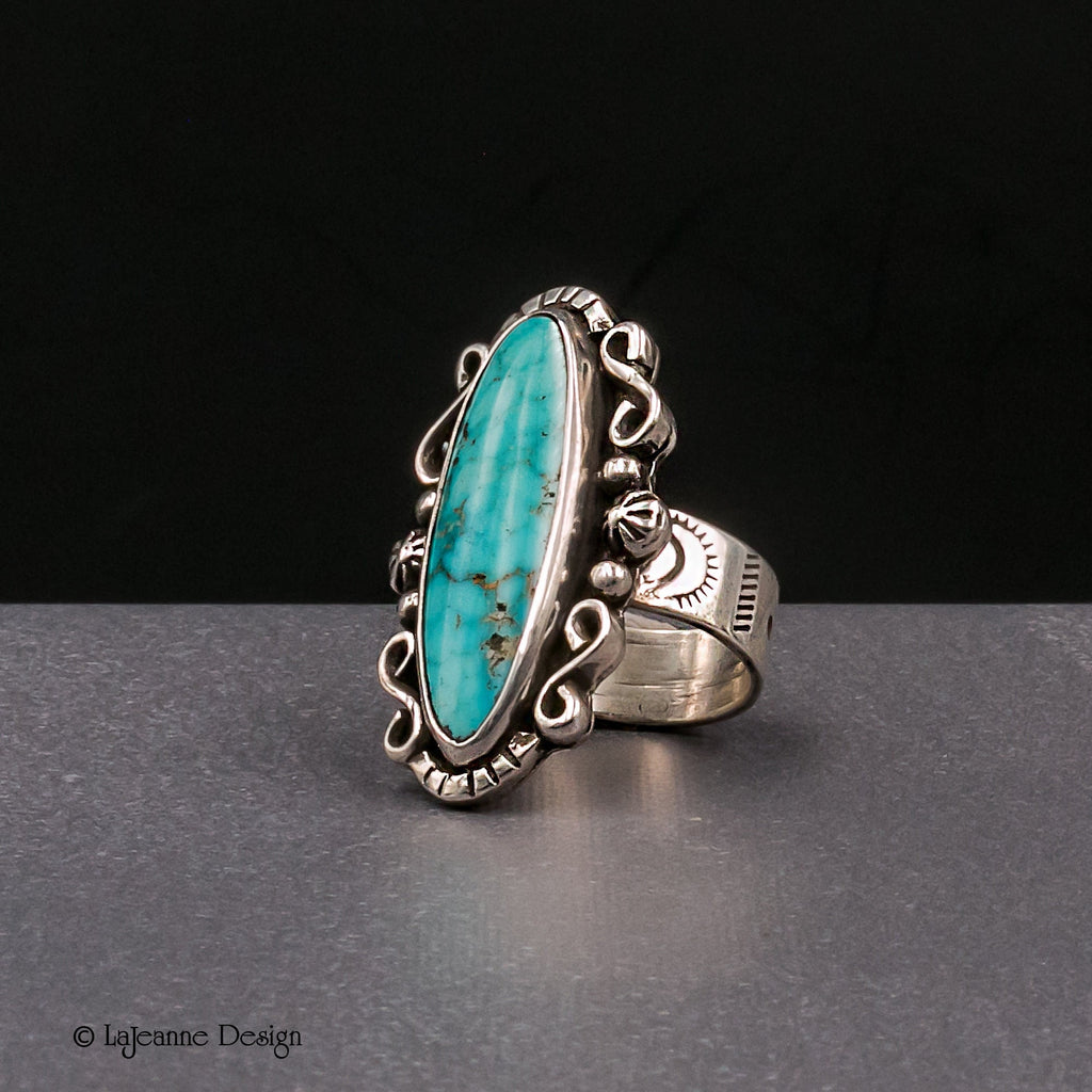 Size 5.5 - Kingman Water Web Turquoise Sterling Silver Ring