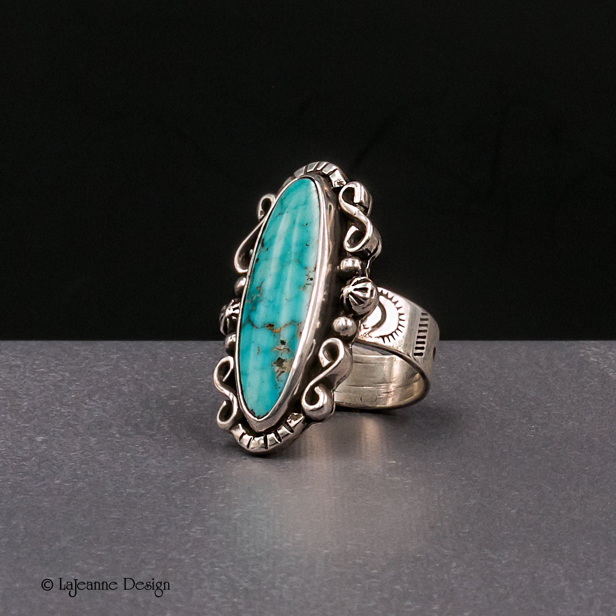Size 5.5 - Kingman Water Web Turquoise Sterling Silver Ring