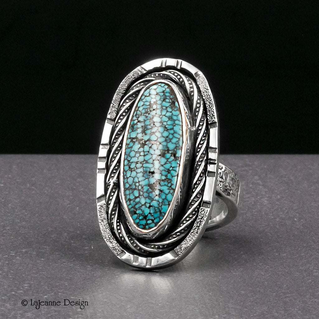 Size 8- Kingman Turquoise Sterling Silver Ring | Southwest Style