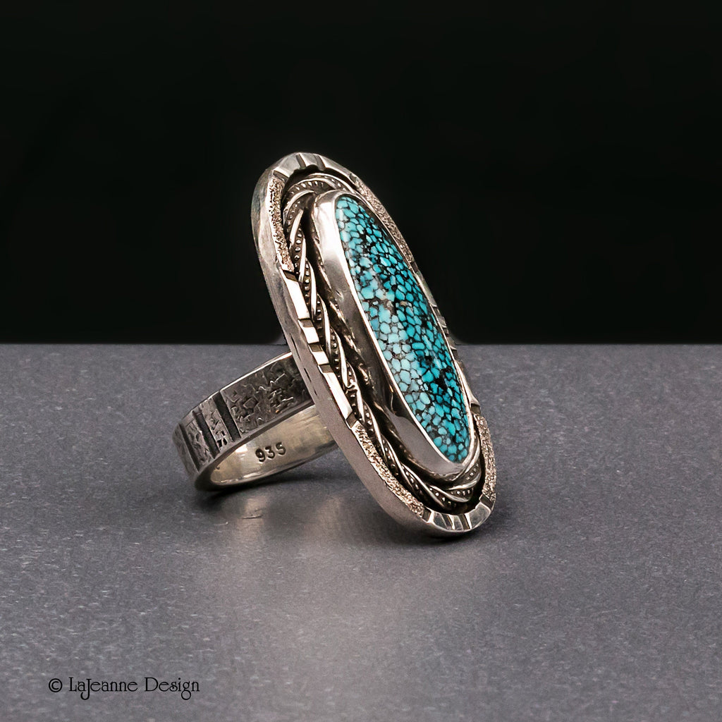 Size 8- Kingman Turquoise Sterling Silver Ring | Southwest Style