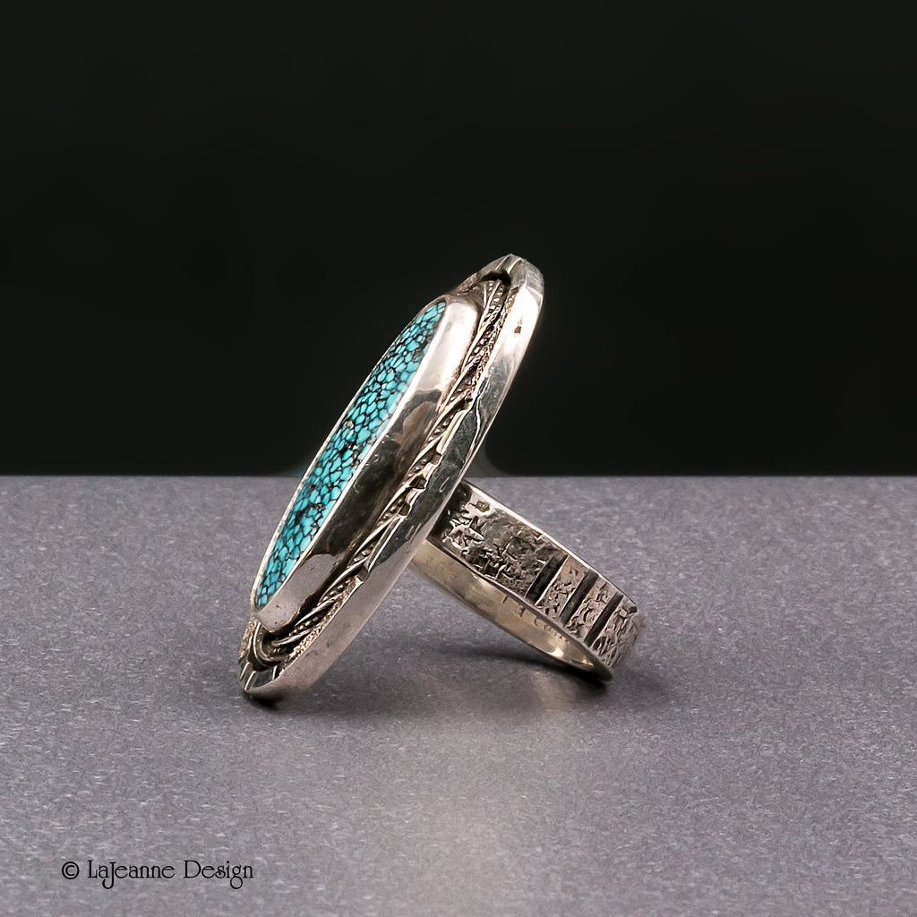 Size 8- Kingman Turquoise Sterling Silver Ring | Southwest Style