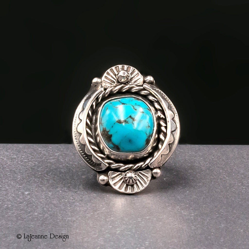 Size 6.75 - Kingman Turquoise Sterling Silver Statement Ring